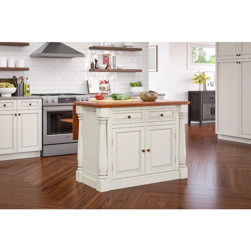 Modern Monarch Kitchen Island Set 50 Inch Width Antique White Is Used in The Living Room Kitchen and Is Easy To Assemble