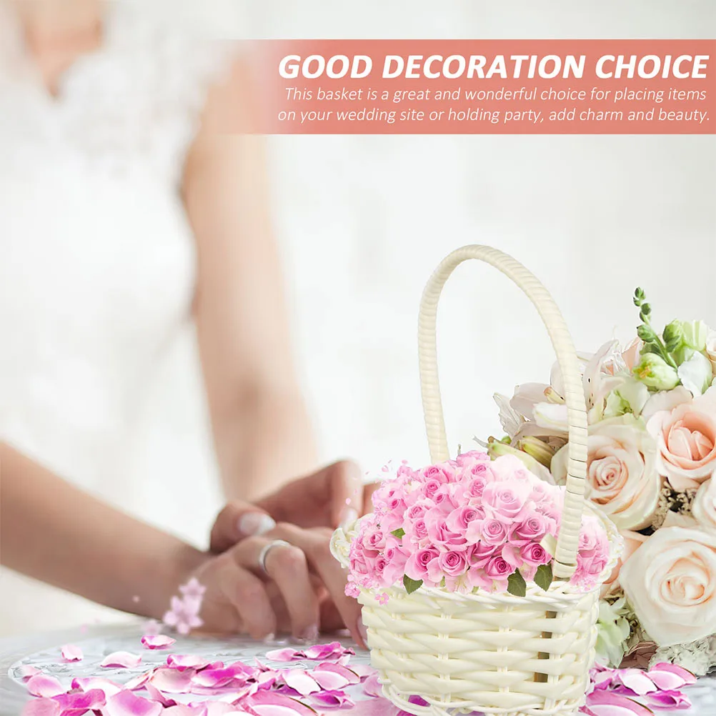 4Pcs Rustic Woven Flower Baskets Lightweight Portable Handheld Storage Baskets for Wedding Flower Girl Party Decor