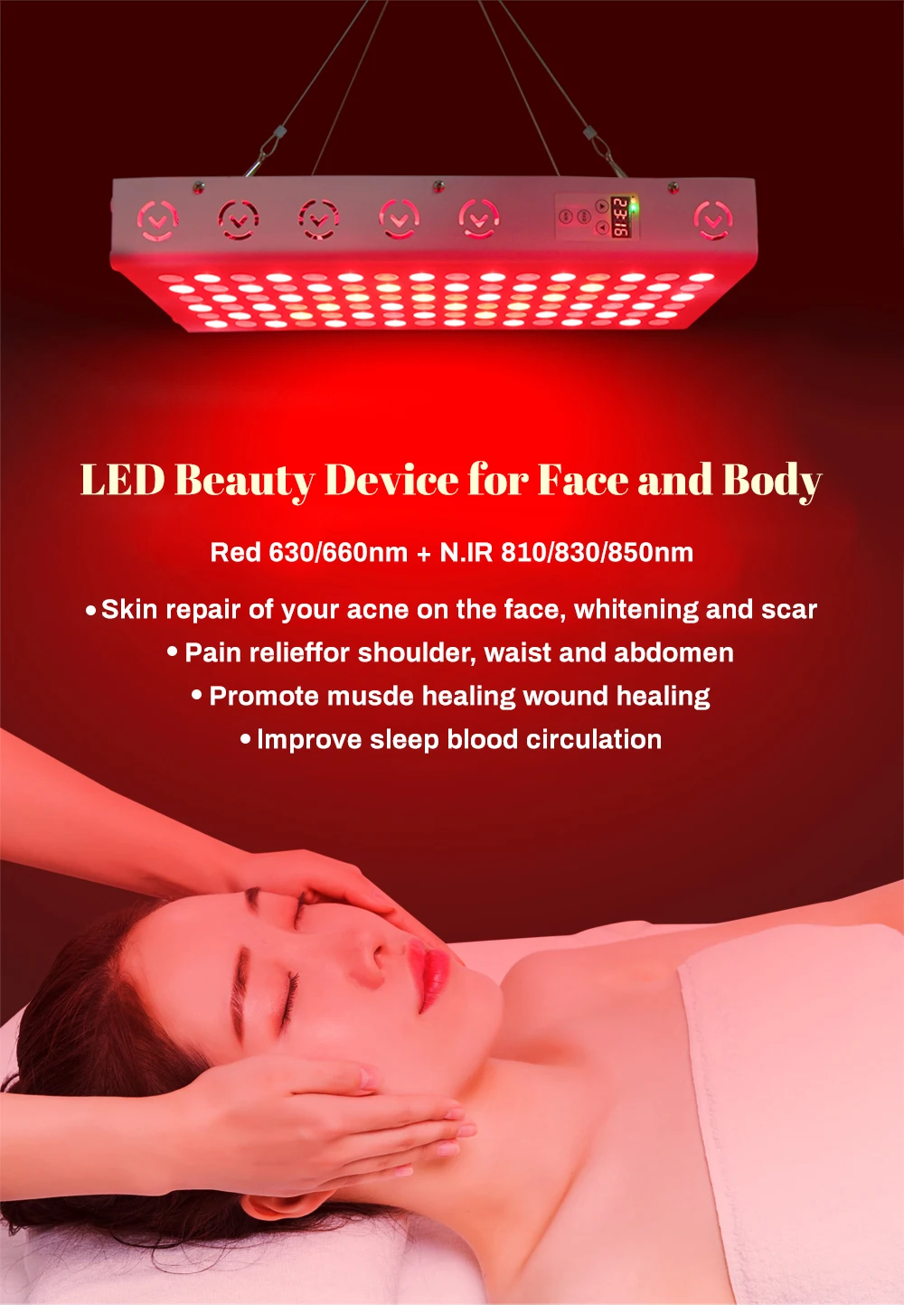 Dispositivo de Belleza con Terapia de Luz Roja LED 630nm 660nm, 810nm 830nm 850nm, Panel de Terapia con Lámpara de Infrarrojo Cercano AG-Plus 300W 500W 900W 1500W