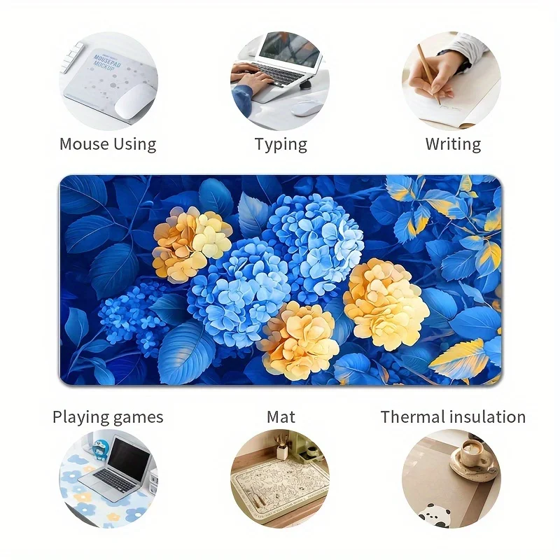 Blue Yellow Hydrangea Extra Large Mouse Pad Durable Rubber Non-Slip Desk Mat for Office Gaming