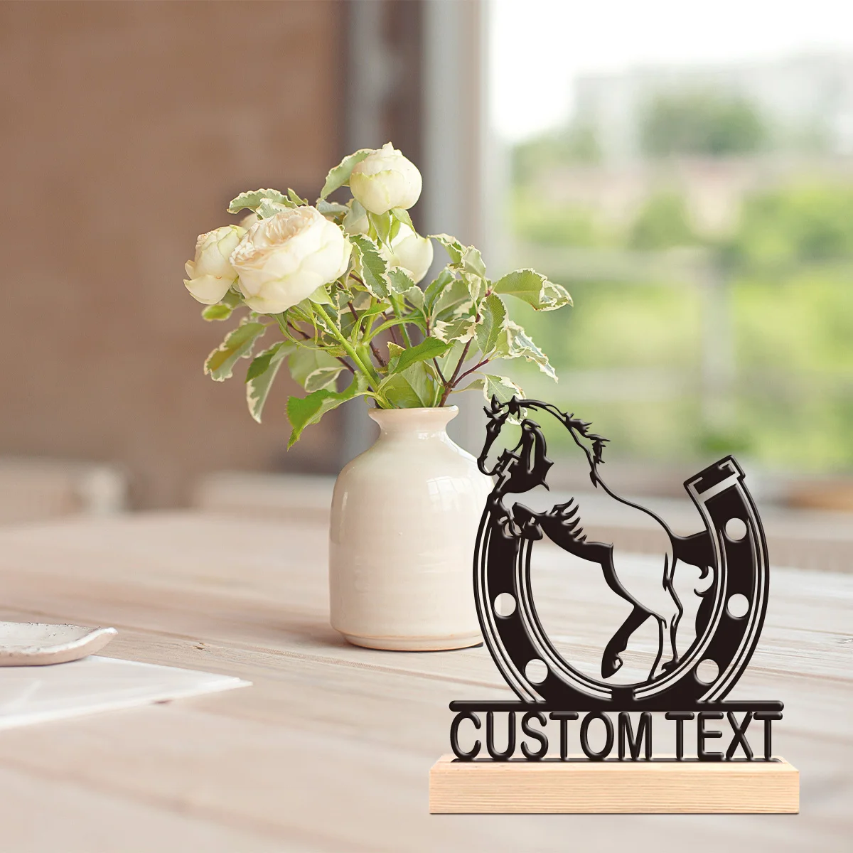 1pc Customized Metal Handicraft Ornaments Customizable Content With Wooden Base Decorative Gifts, Metal Statue Ornaments