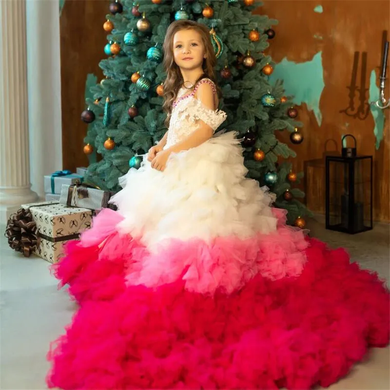 

Elegant Flower Girl Dress for Wedding Lace Beading Fluffy Ball Gown Girls Pageant Dresses Junior Bridesmaid Dress