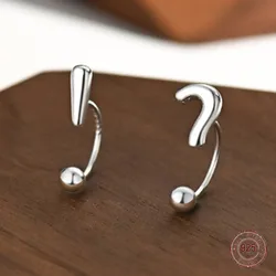 925 Sterling Silver Asymmetrical Symbol Metal Stud Earrings for Girls Unique Question Mark Screw Earring Lady Piercing Jewelry