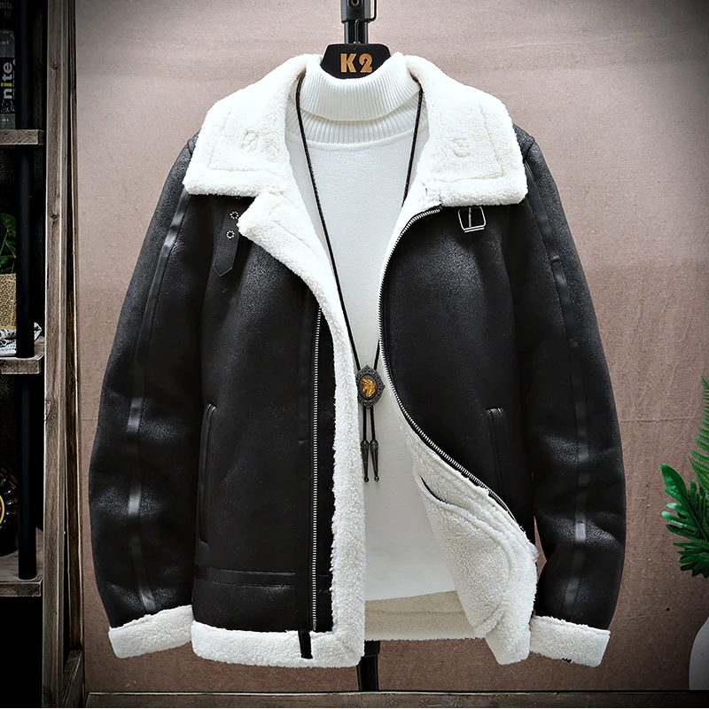 Winter Integrated Fur Leather Jacket for Men Thickened Casual Business Motorcycle Leather Blends Coat Social Streetwear Overcoat