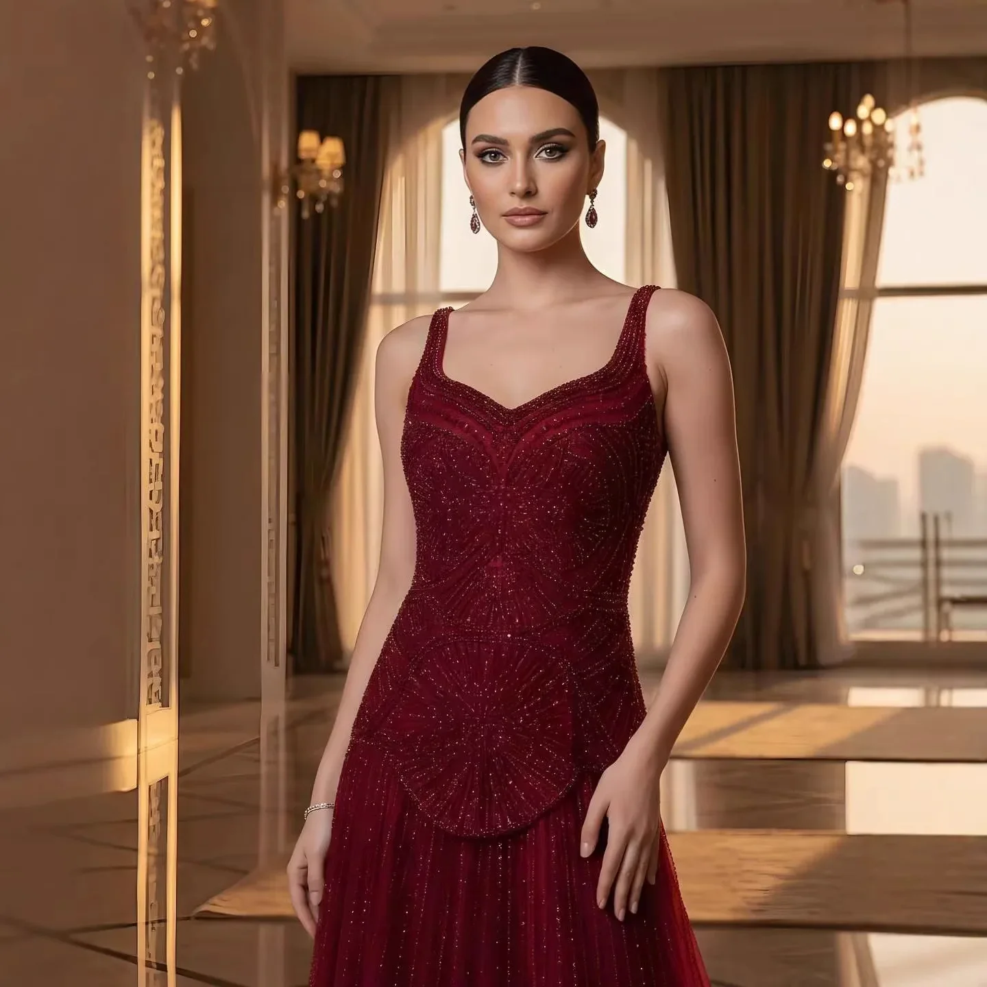 Aenyrst Luxury Spaghetti Strapless Sequins Elegant Beaded A-Line Evening Dress Formal Party Gown Exquisite Customized image 4