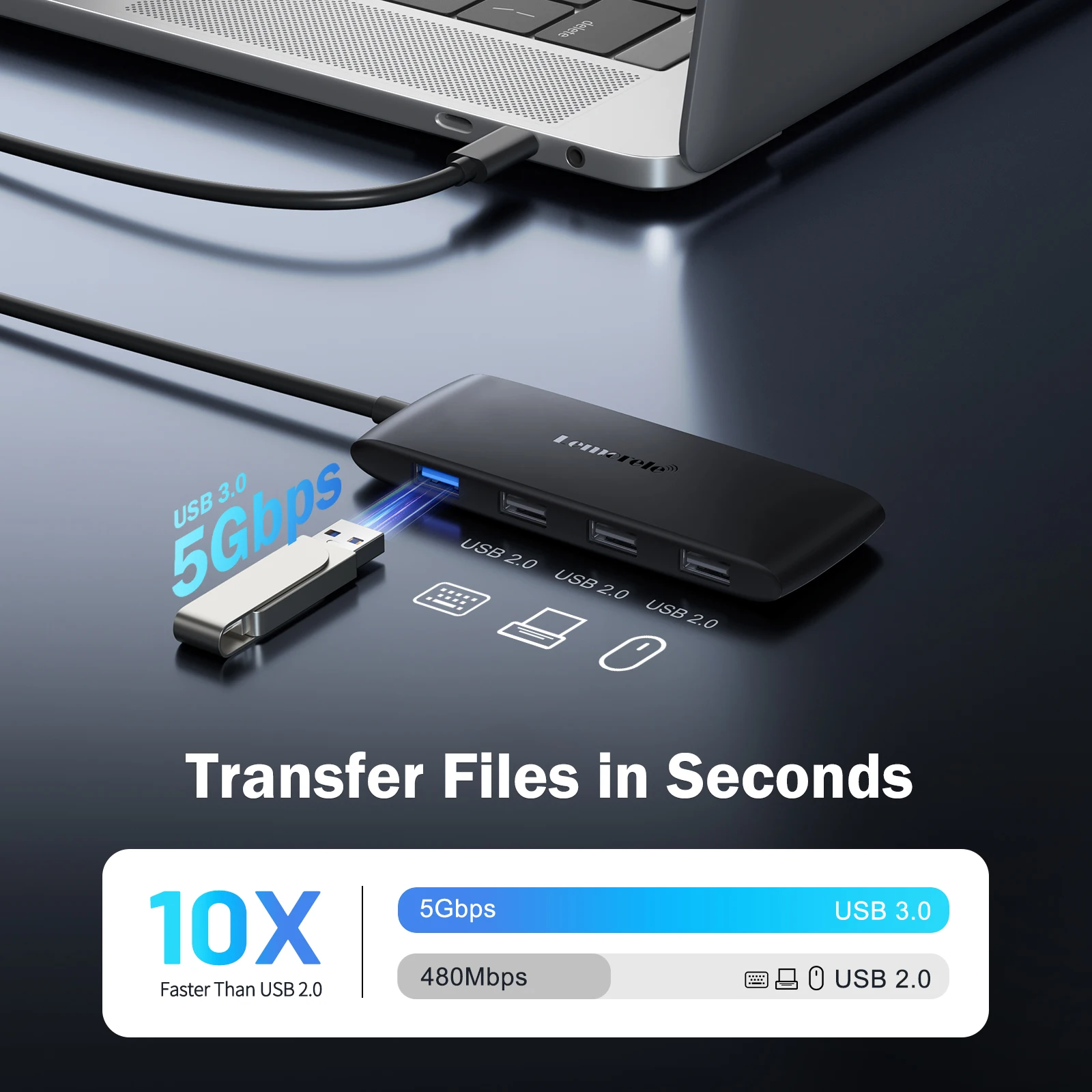 Lemorele TC510 7-w-1 Stacja Dokująca USB-C Adapter Hub USB-C z Podwójnym HDMI 4K@60Hz dla Windows, MacBook Air, Laptopów — zdjęcie produktu 4