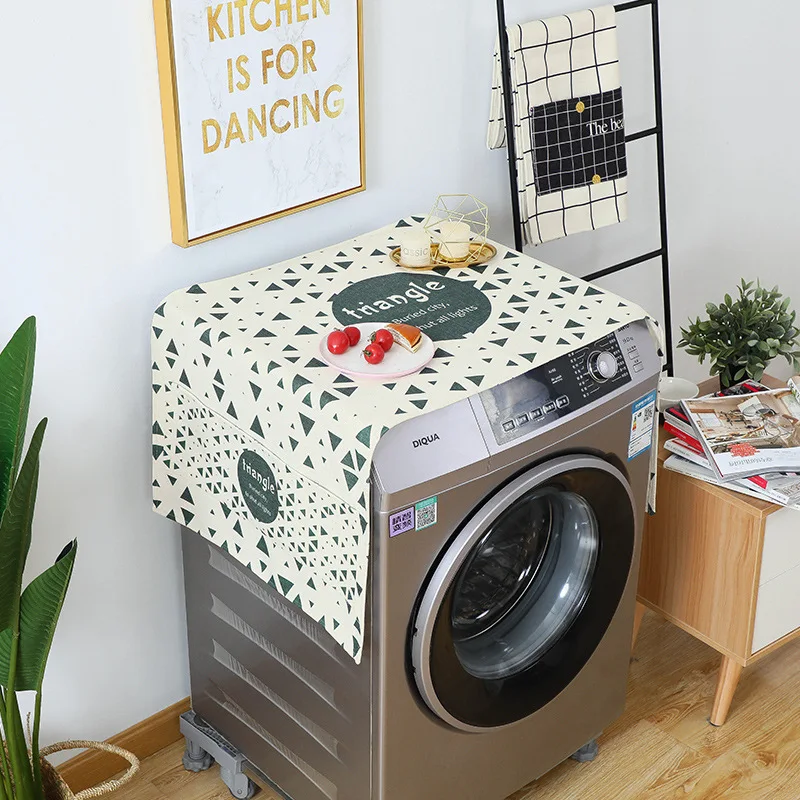 Household Thickened Cotton Linen Washing Machine Cover With Pocket Refrigerator Top Cover Dust Proof Cover Home Storage ZH384