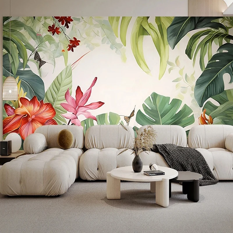 Papel pintado con foto personalizada, Mural De plantas De selva tropical nórdica pintada a mano, decoración moderna para Sala De estar, dormitorio y hogar, 3D