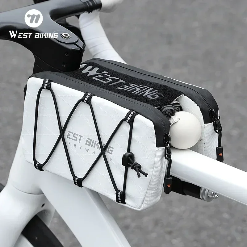 WEST BIKING Multifunctional Bicycle Top Tube Bag Buckle Fixed Front Frame Bag Multi Pouch With Elastic Straps & Shoulder Strap