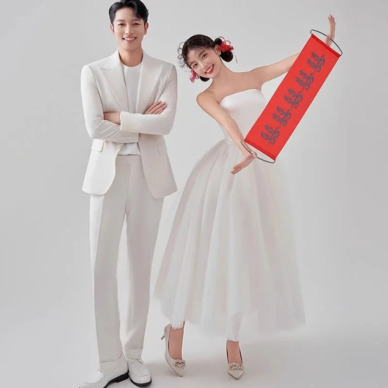 

GIYSILE Customized White Light Wedding Couple Tube Top Sleeveless Simple Skirt Fashion Sexy Evening Dresses