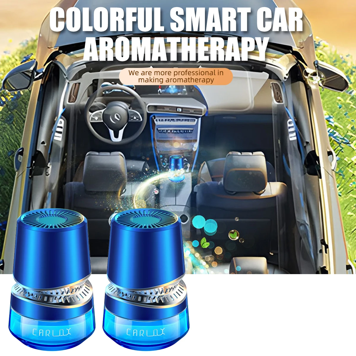 Car Perfume Aromatherapy Fragrance Blue Chimes Scent Interior Accessories Auto Car Air Freshener LED RGB Ambient Light USB Cable