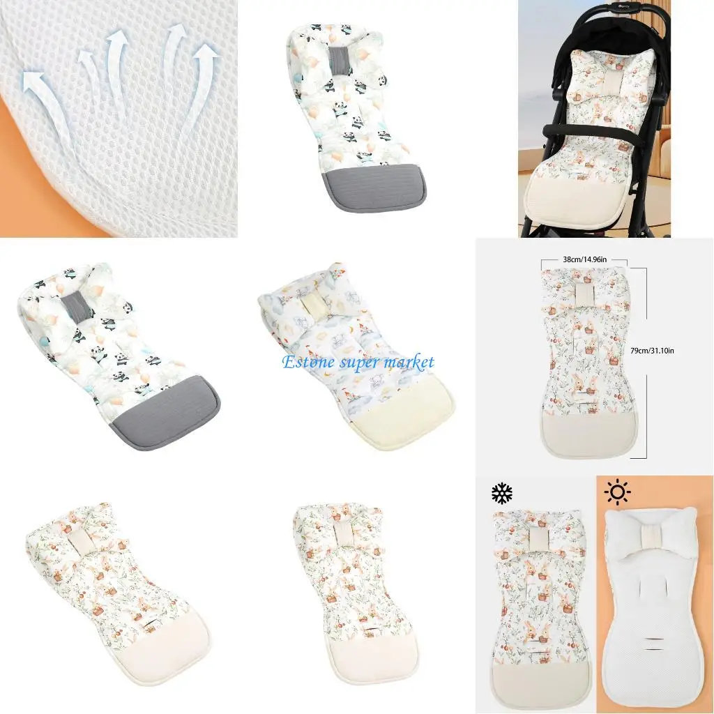 

090B Baby Strollers Cushion Liner Mattress Double Sided Soft Cushion Breathable Pram Carriage Pad with Printed Pattern
