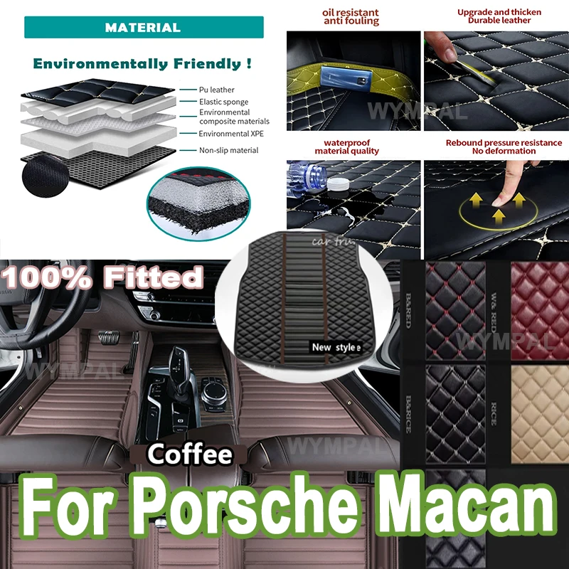 

Luxury Leather Car Floor Mats For Porsche Macan 95B 2018 2017 2016 2015 2014 Car Full Set Car Accessories Interior full Mats