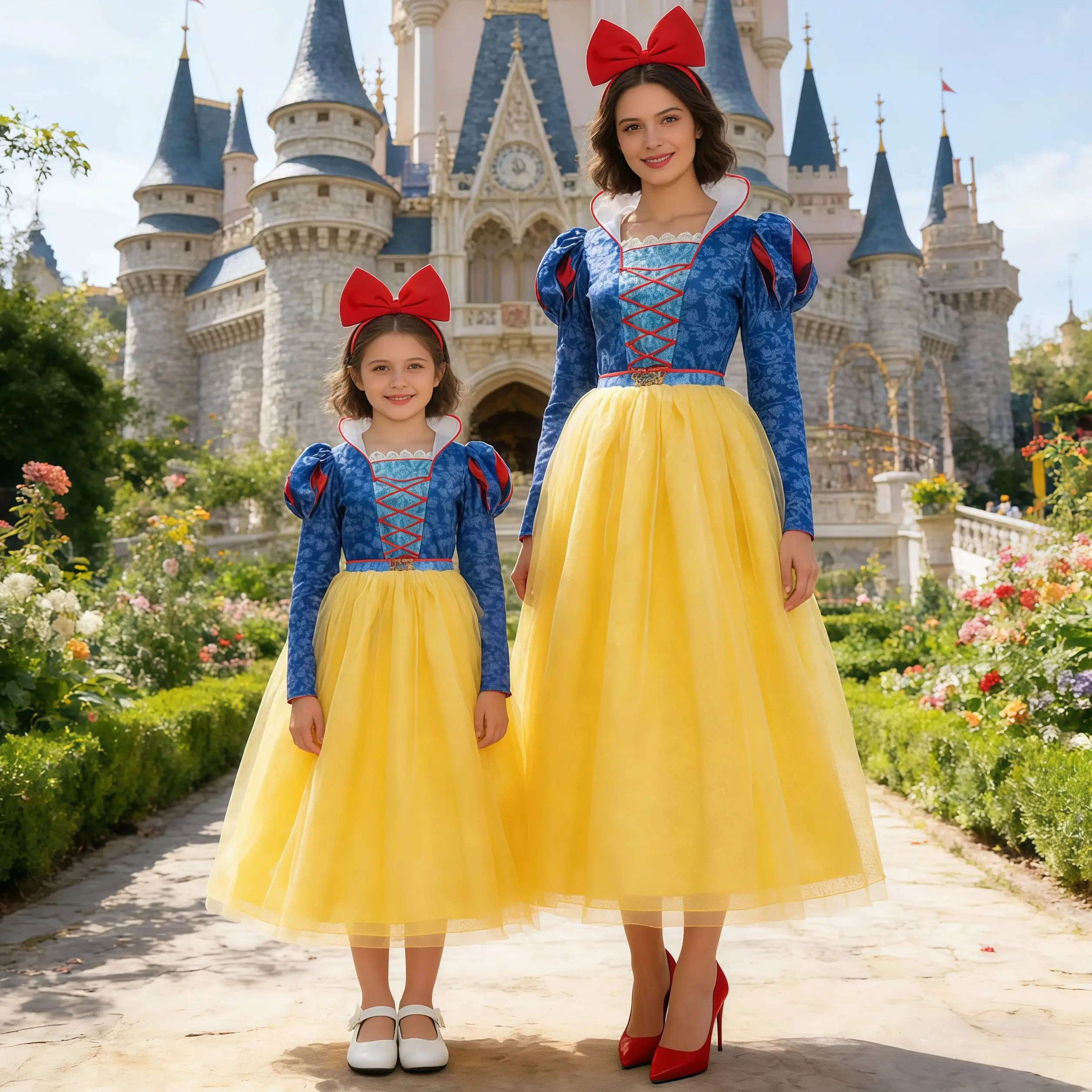 

Girls Snow White Parents-Kids Daughter Matching Princess Cosplay Costume For Woman Adults Halloween Birthday Party Carnival Gown