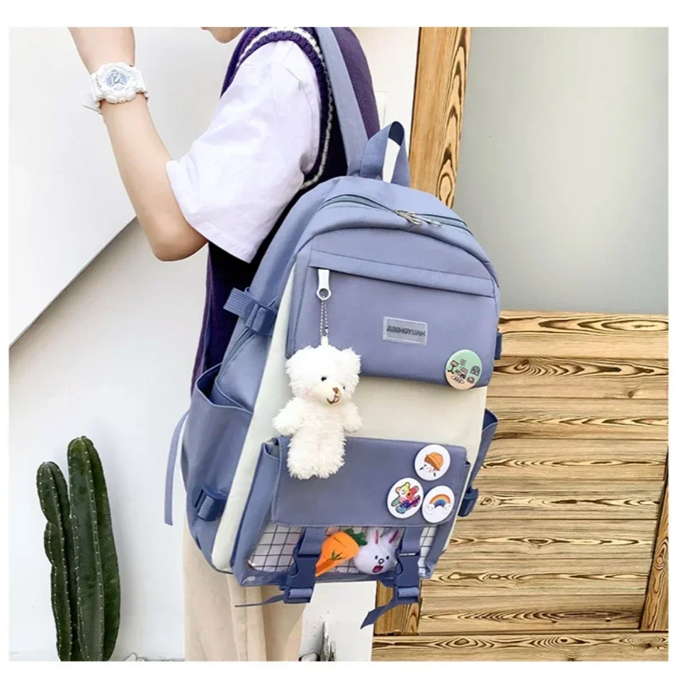 New High School Five-Piece set of Multi-Compartment Fashion Schoolbag Large Capacity Primary School Students Shoulders Schoolbag