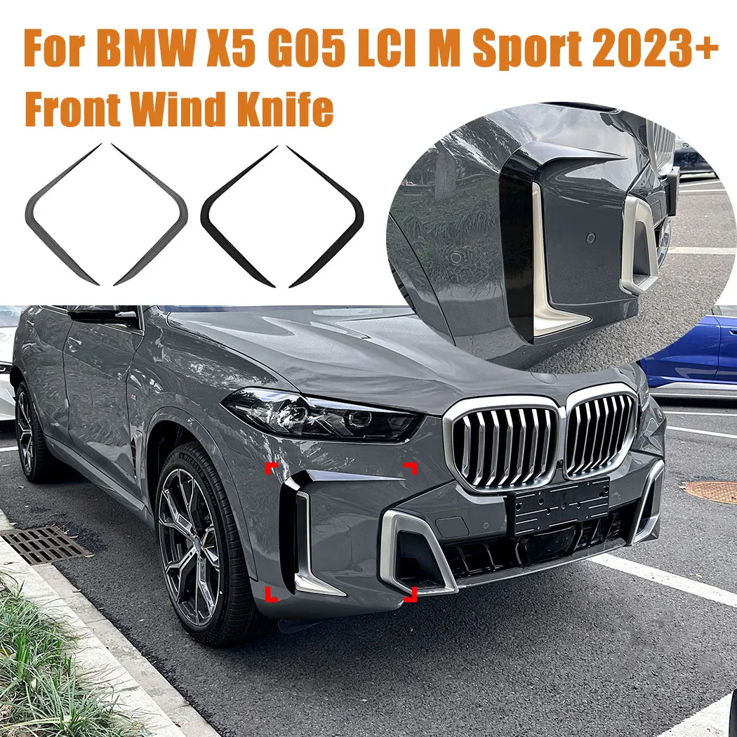 Car Front Bumper Side Wind Knife Blade For BMW X5 G05 LCI M Sport 2023+ Front Blade Spoiler Guard Trim ABS Plastic Body Kit