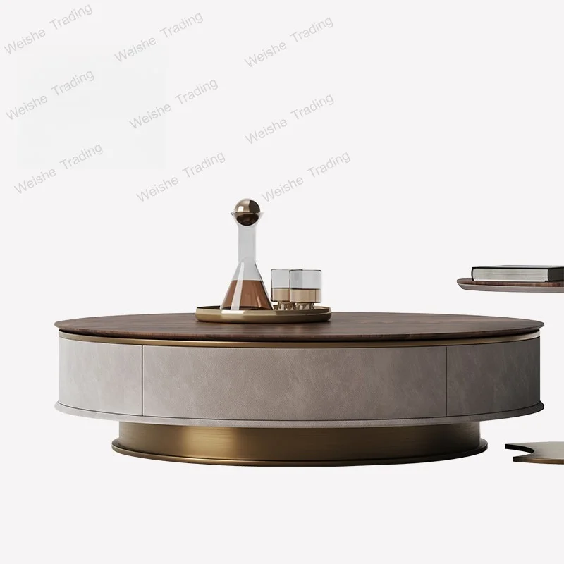 Italian round size combination coffee table, villa living room, North American black walnut coffee table light luxury