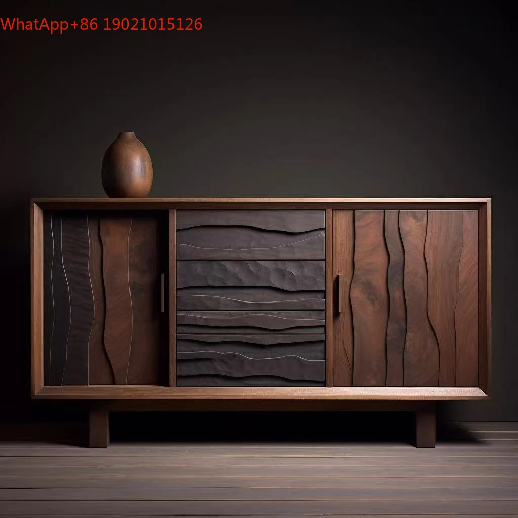 HJ wabi-sabi wind dining side display bucket cabinet solid wood storage rack B & B tea room Bogu rack niche new Chinese style