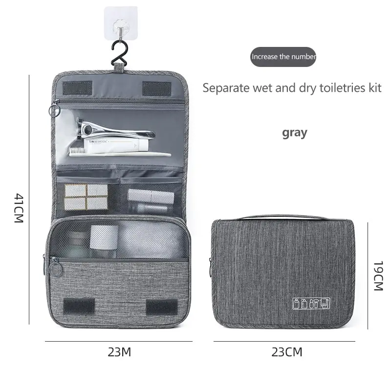 1pc Gray High Quality Travel Makeup Bags Women Waterproof Cosmetic Bag Toiletries Hanging Dry And Wet Separation Storage Bag