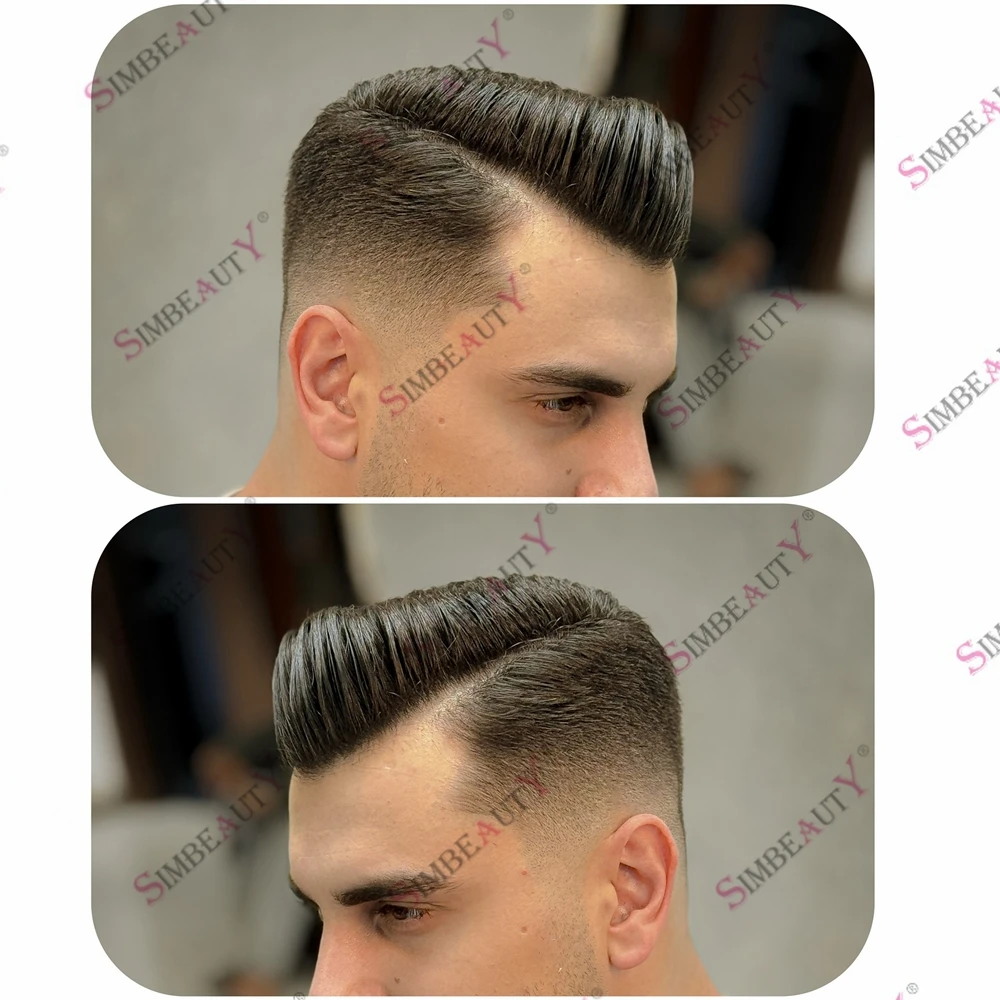 

A Contour Hairline 0.02mm Invisible Super Thin Skin Human Hair Toupee for Men Vloop Handtied High End Hair Replacement System