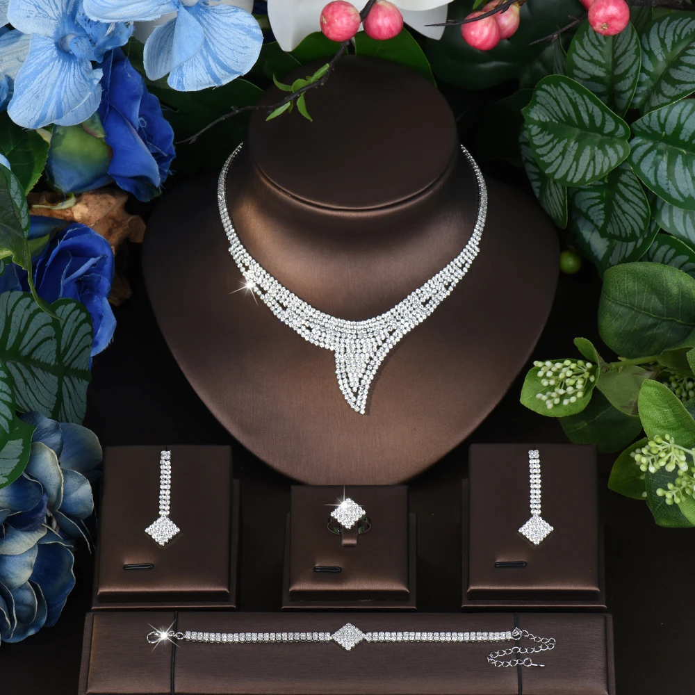 HIBRIDE 2025 New Vintage Fashion Jewelry Dazzling Necklace Earrings Bracelet Jewelry Set Women Travel Prom Wedding Gift S-828