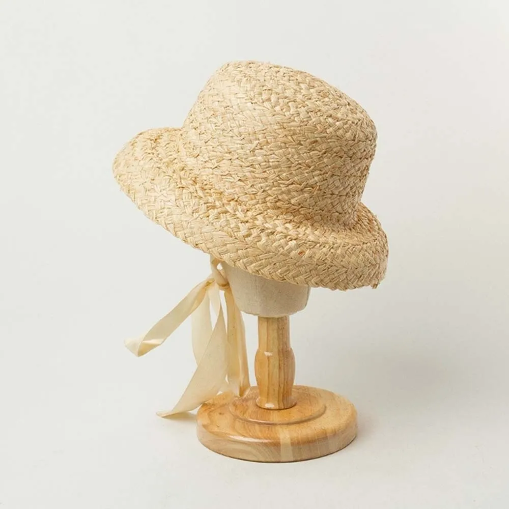 

Large Brim Children Straw Hat Rounded with Windproof Rope Toddler Beach Hat Breathable with Lace Sunshade Straw Cap Daily