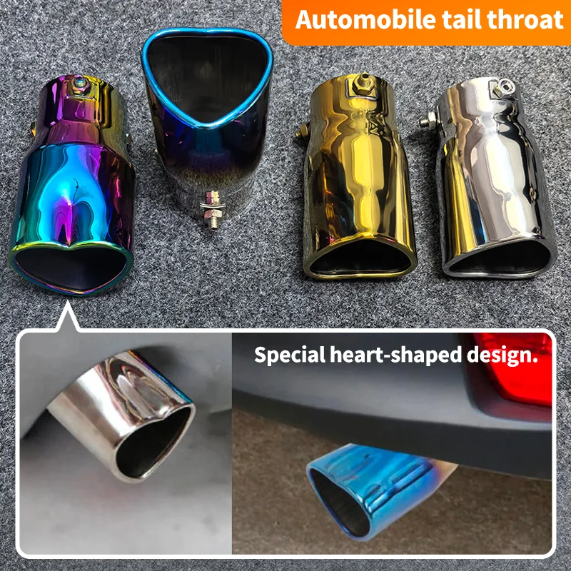 

Inlet 60mm Car Parts New Design Heart Shape Style Car Accessories Stainless Steel Silver Colorful Exhaust Tips Muffler Tail Pipe