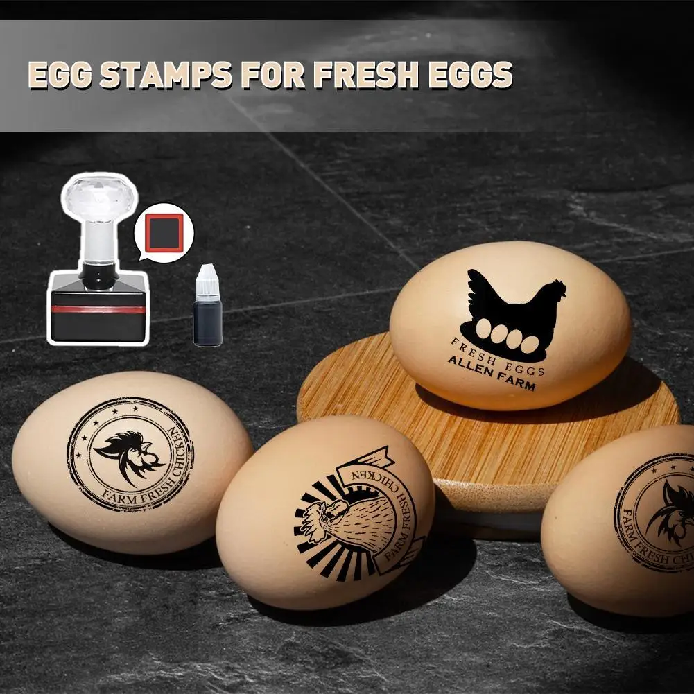 Customized Chicken Fresh Egg Labels Stamp- Egg Carton Coop Self Box Stamp Farm Labels Just Stamp Coop Ink Laid Date Chicken K4Y4