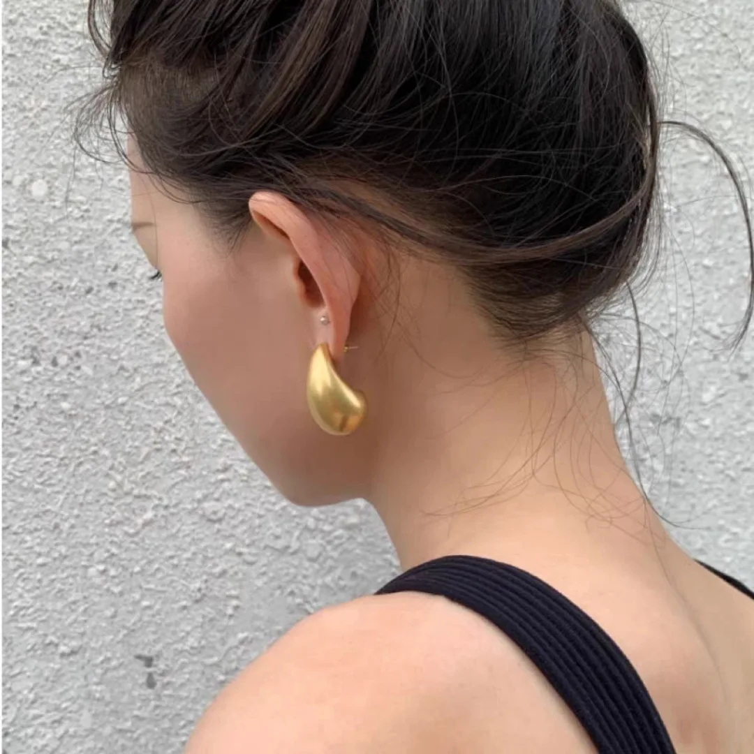 Vintage Gold Plated Chunky Dome Drop Earrings for Women Matte Metal Hollow Thick Teardrop Earrings Jewelry Gift