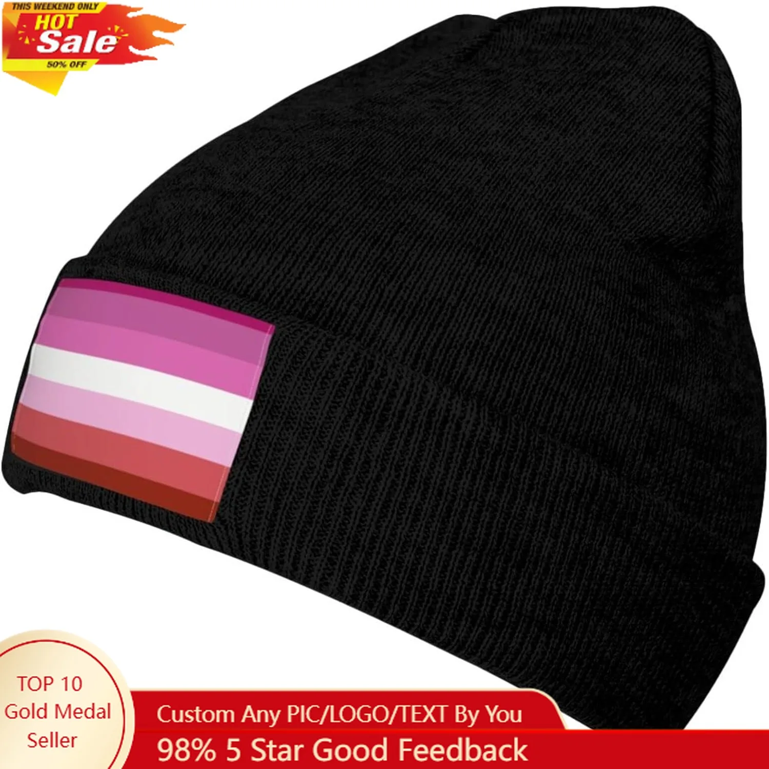 

Lesbian Pride Flag Knit Beanie Winter Hats for Men and Women Knitted Cuffed Skull Cap Acrylic Daily Beanie Hat