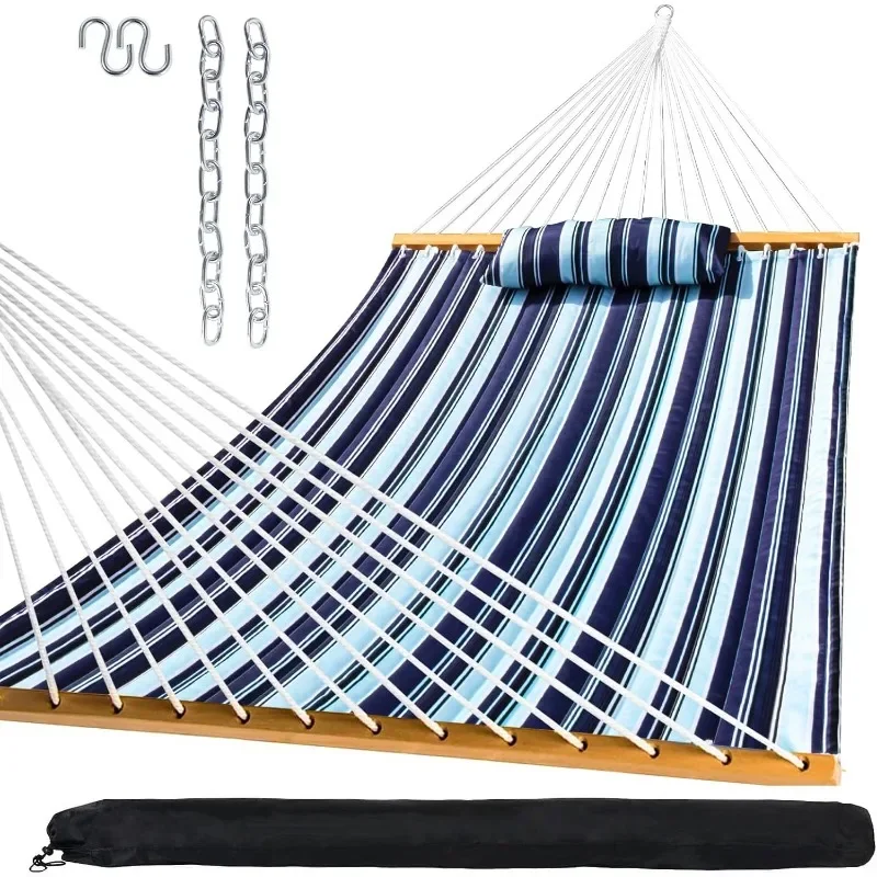 

Outdoor Quilted Fabric Hammock with Spreader Bars and Detachable Pillow and Chains,Outdoor Patio Backyard Poolside,