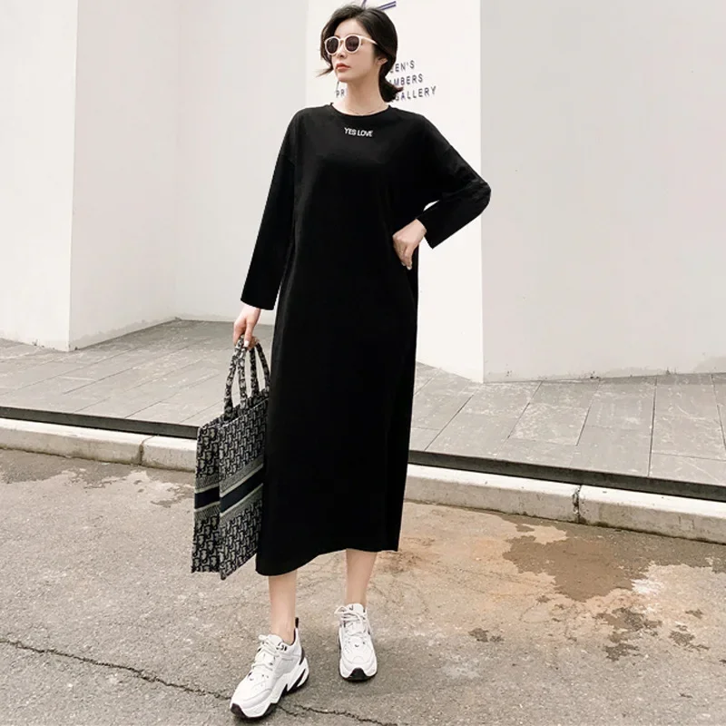 Oversized Women\'S Dress Casual Letter Printed Long Sleeve Spring Autumn Maxi Long Dress Vestidos Elegantes Para Mujer