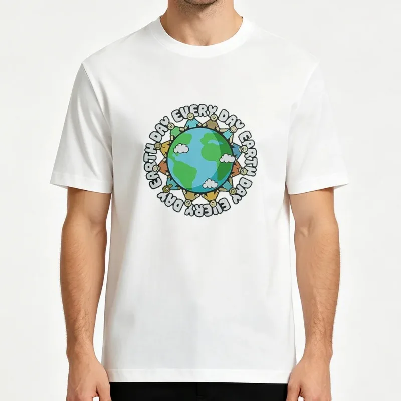 Men's 'Earth Day Every Day' T-shirt, Cute Globe Graphic Top in Black and White