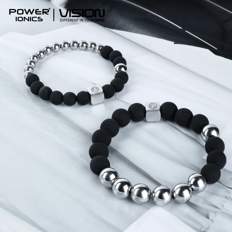 Power Ionics 3000 Anions Unisex Fashion Elastic Silicone 316 Steel Beads Bangle Bracelet