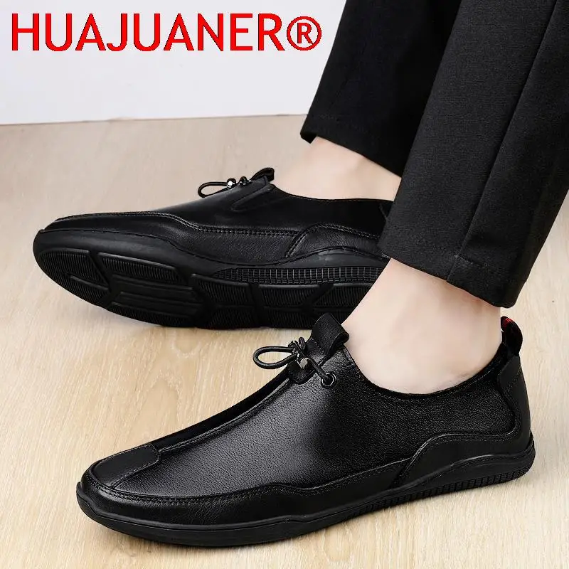 Brand Men's Loafer Shoes Genuine Leather Shoes Men Loafers Cool Young Breathable Men Casual Shoes Flat Slip-on Plus Size 37-46