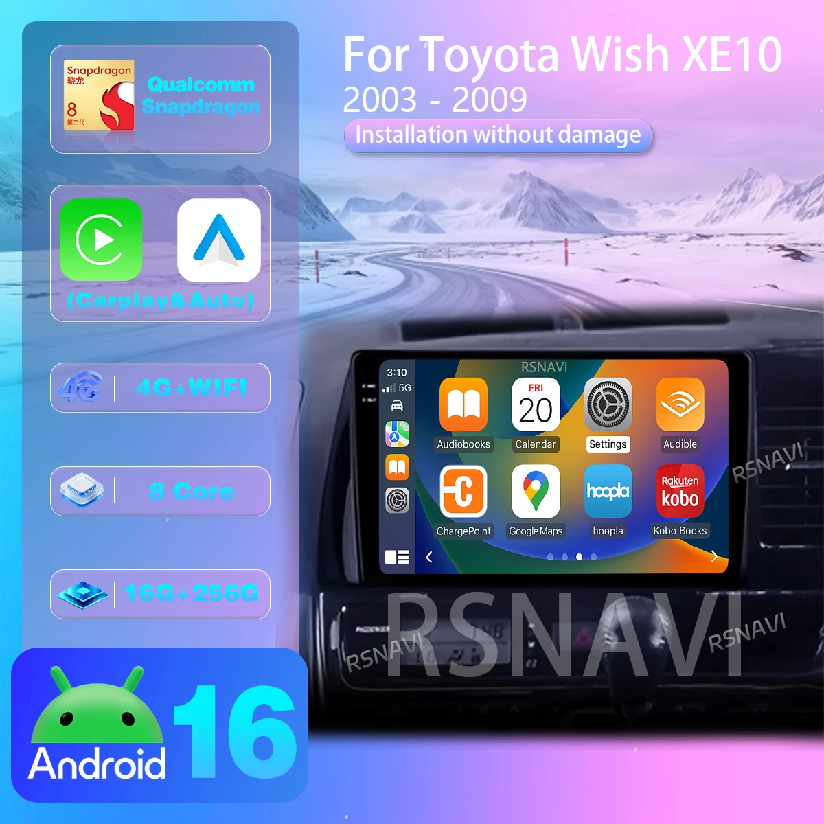 Android 16 para Toyota Wish XE10 2003 - 2009 DSP Autoradio Estéreo Carplay Auto Qualcomm Reprodutor de Rádio Automotivo DSP Estéreo BT Snapdragon