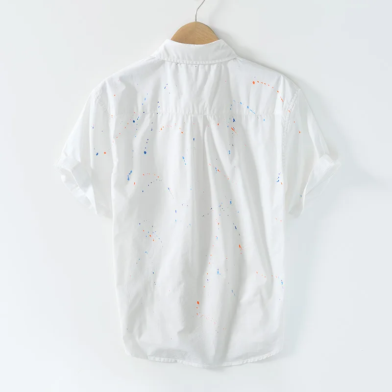 Summer Personalized Literary Shirt Jacket, Men's Casual Ink Splatter Color Short Sleeve Shirt