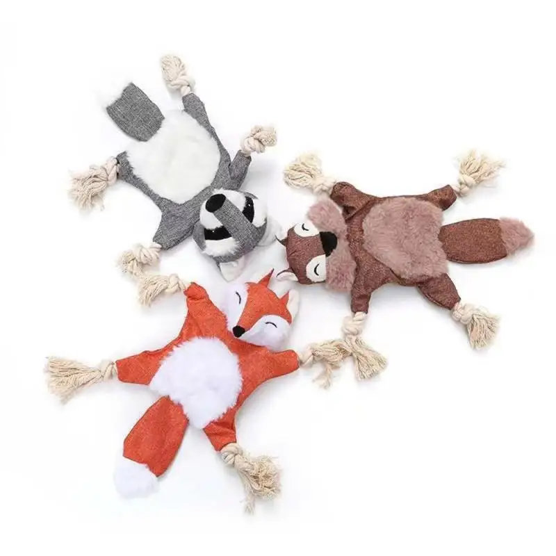 Funny Soft Plush Rope Cute Squeaky Sound Toys Fox Squirrel Grizzly Bear Chew Dog Toy Accessories Supplies Cotton Knot Vocal Toy