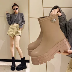 Chelsea Short Boots For Women Round Toe Thick Sole High Heels  Winter Motorcycle Punk Elastic Ladies Boots