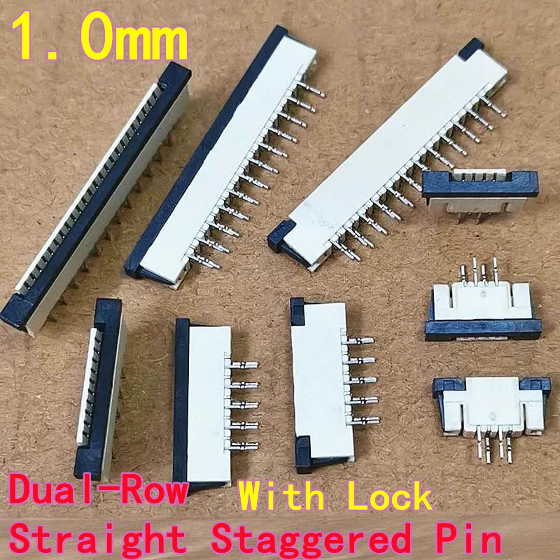 10PCS FFC Cable Connector 1.0mm FPC Socket Dual-Row straight staggered Pin Through-Hole Mount with Lock 4P 6P 8P 10P 12P