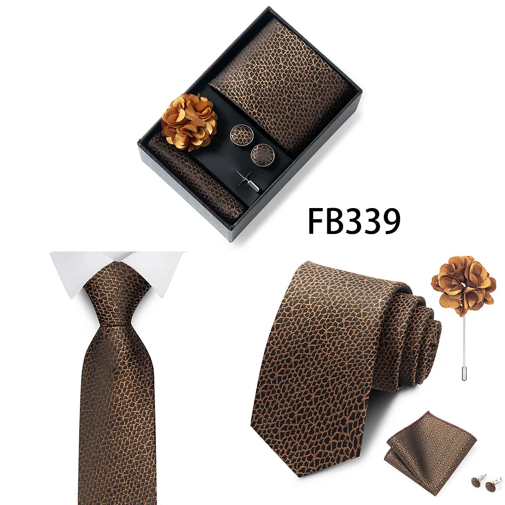Luxuriöse Mode-Geschenkbox für Herren, 8 cm, Krawatten-Sets, Krawatte, Taschentuch, Manschettenknöpfe, Clip-Brosche-Set, goldener Druck, passend für Hochzeit – Detail 22