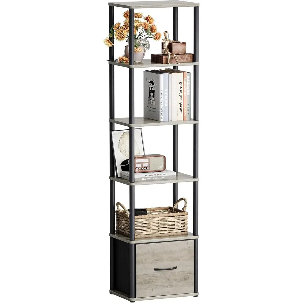 

6-Tier Bookshelf with Narrow Shelves, Floor Standing Ladder Shelf, Tall Bookcase for Small Spaces, Bookshelf with Storage for Li
