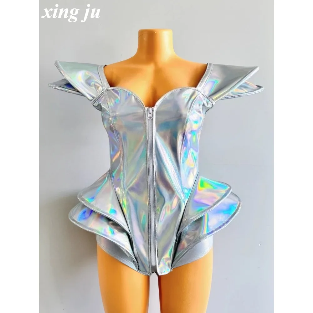 Xing Ju Custom DJ Performance Costume Female Silver Outfits Nightclub Singer Dance Stage Clothing Women Festival Party Rave Wear
