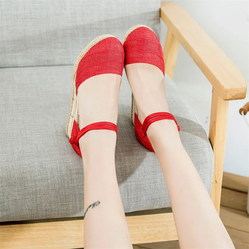 Wedges Woman Summer 2023 Espadrilles Heeled Sandals Women Fashion Casual Pumps Mom Daily Walking Shoes Loafers Zapatos De Mujer