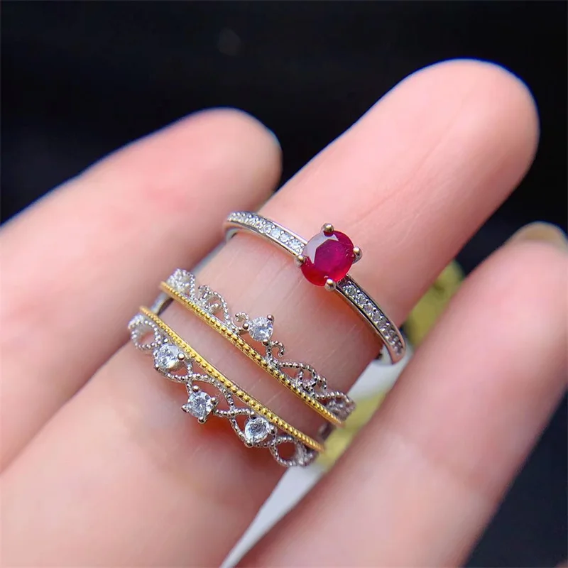 

Natural Ruby Wedding Ring S925 Silver Pigeon Blood Ruby Ring for Women Two Wearing Method with Certificate