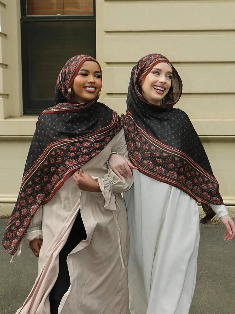 Islam Ramadan Hijab musulmano Stampa ad acquerello Hijab per le donne Foulard in cotone bohemien Foulard Femme Scialle di preghiera Avvolgente Ramadan