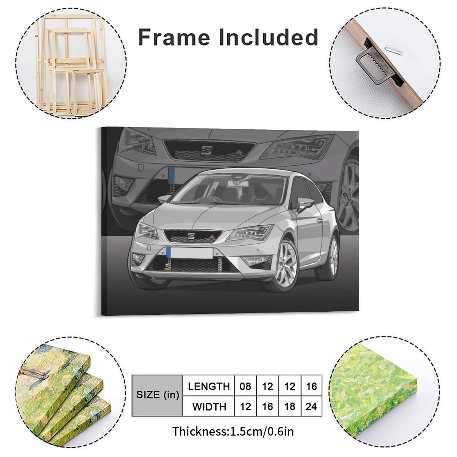 Seat Leon Fr White Canvas Painting Rusty Garage Bar Designer Kitchen Framed Wall Paintings