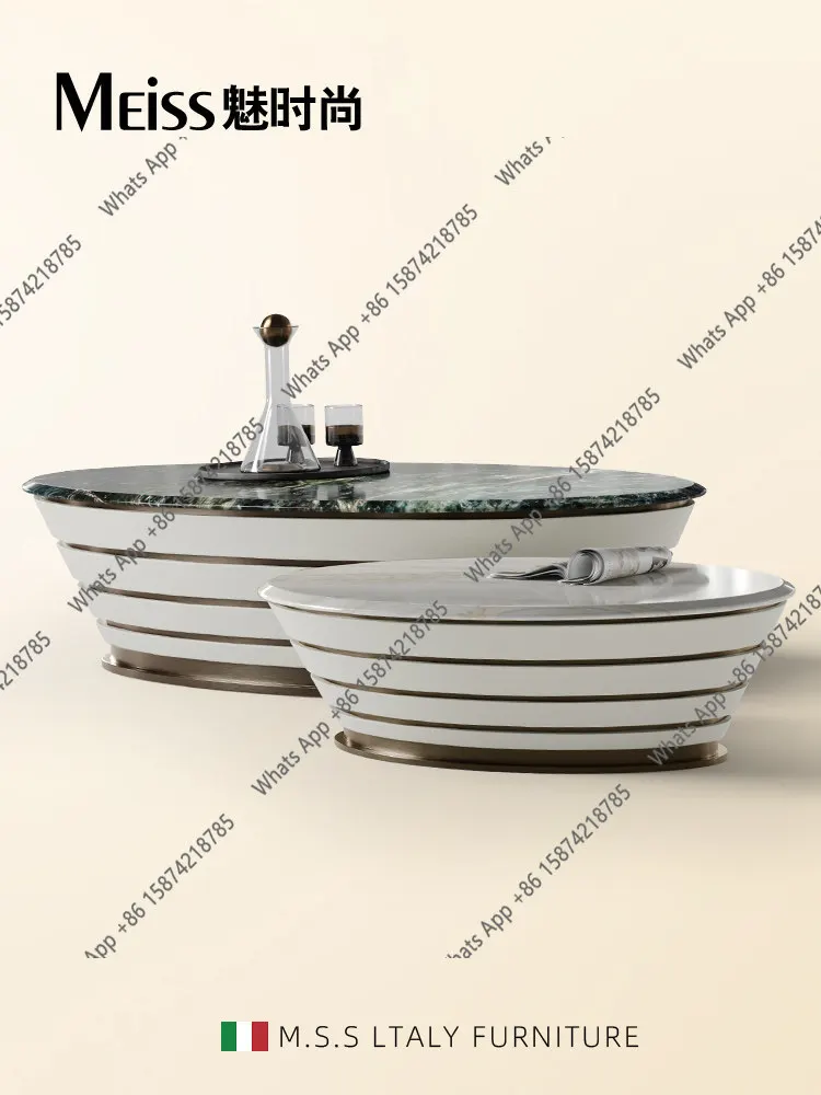 High-end natural luxury stone combination round coffee table Italian light luxury large villa