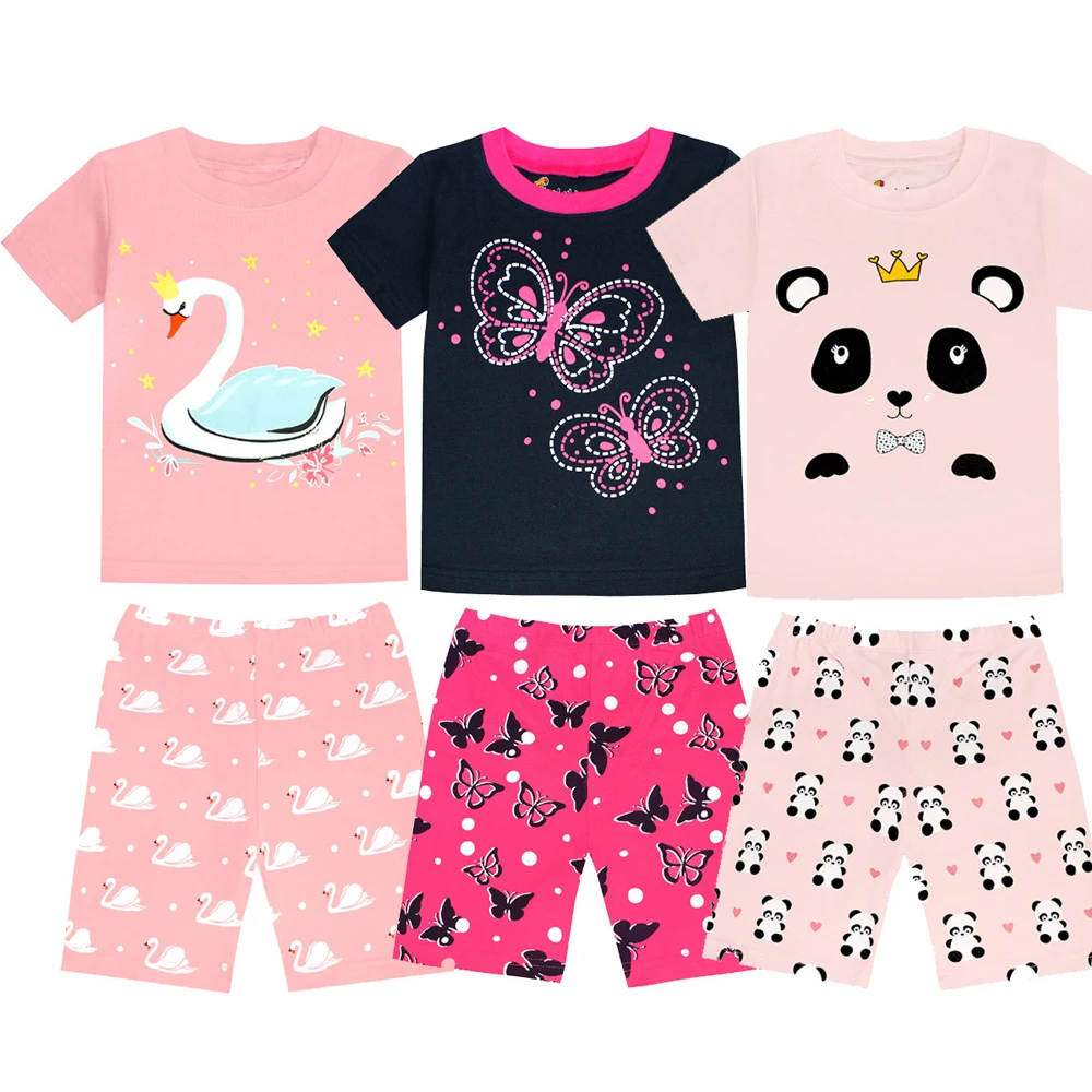 2024 New Kids Boys Girls Summer Pajamas Cute Cartoon Print Short Sleeve T-Shirt Tops with Shorts Toddler Baby Clothing Sets