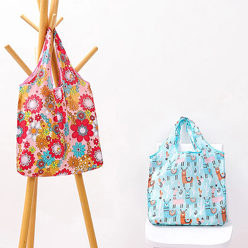 Foldable Shopping Bag Reusable Travel Grocery Bag Eco-Friendly Storage Bags Lemon Printing Tote Pouch Bag Shopping Storage Bags